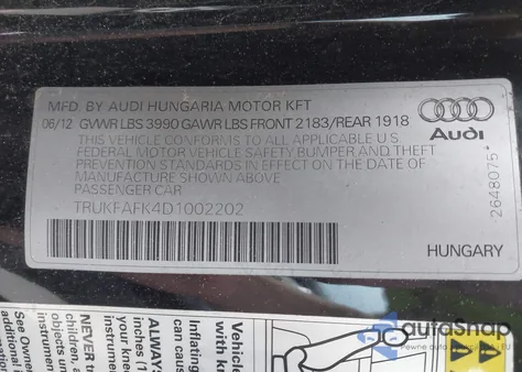 2013 Audi Tt 2.0T Premium Plus из США, поврежденный, VIN TRUKFAFK4D1002202